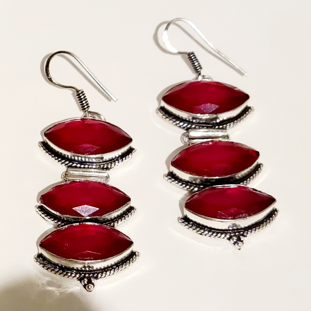Artisan Handcrafted Ruby 925 Silver Earrings - image 3
